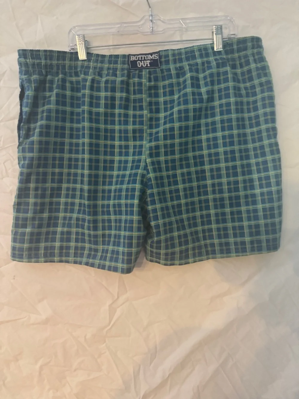 Bottoms Out Men's Green Plaid Swim Trunks with Drawstring
